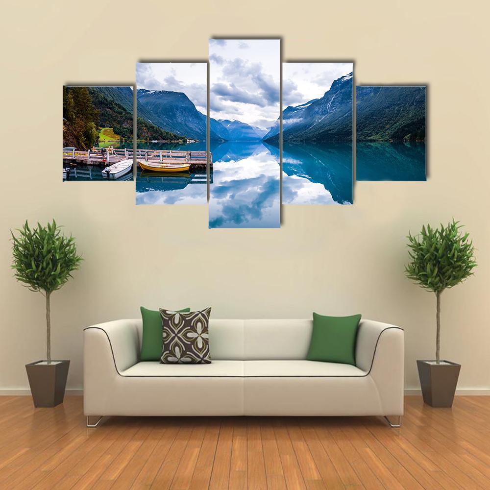 Lovatnet Lake Canvas Wall Art-5 Star-Gallery Wrap-62" x 32"-Tiaracle