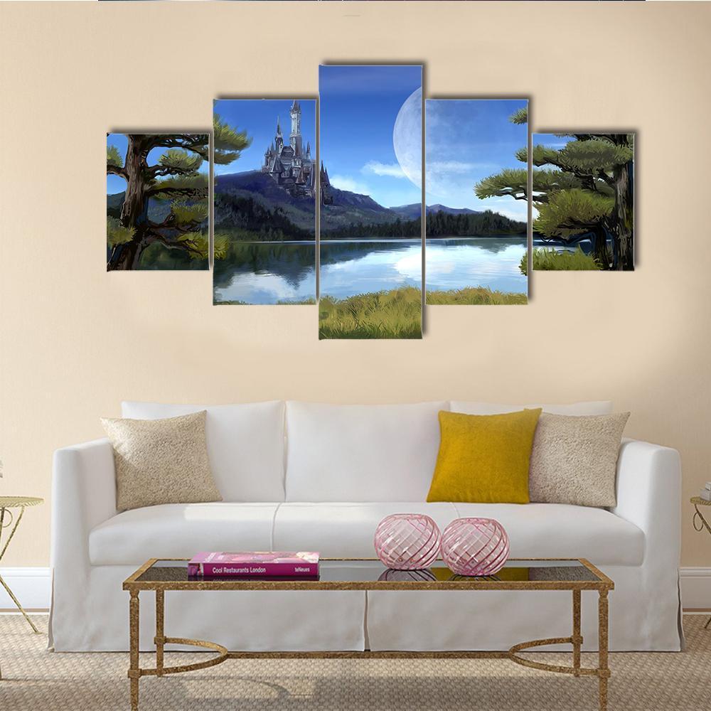 Natural Riverside Lake Canvas Wall Art-5 Star-Gallery Wrap-62" x 32"-Tiaracle
