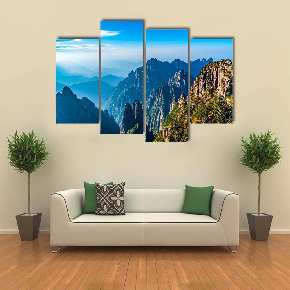 Scenery Of Mount Huangshan Canvas Wall Art-4 Pop-Gallery Wrap-50" x 32"-Tiaracle