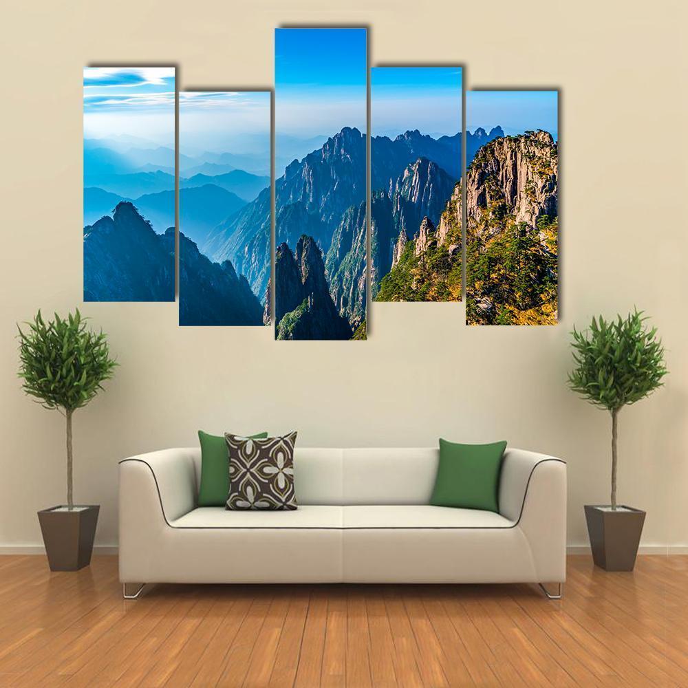 Scenery Of Mount Huangshan Canvas Wall Art-5 Pop-Gallery Wrap-47" x 32"-Tiaracle