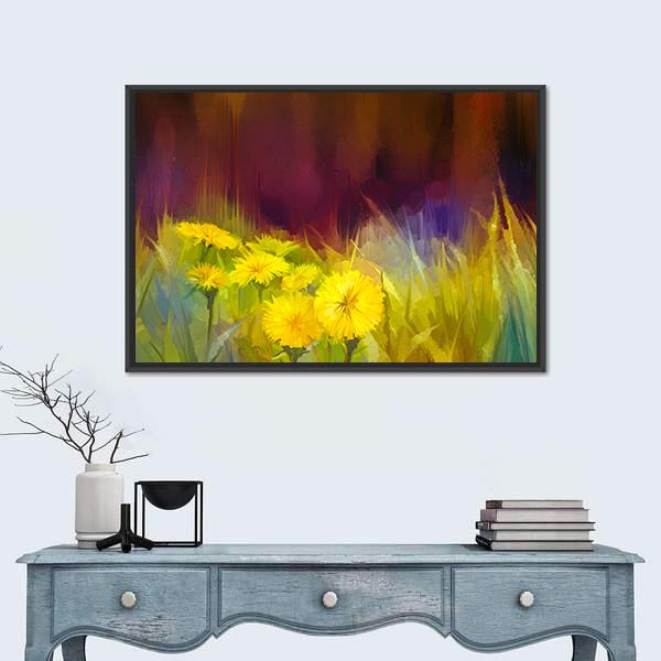 Nature Grass Flowers Abstract Canvas Wall Art-1 Piece-Floating Frame-24&quot; x 16&quot;-Tiaracle
