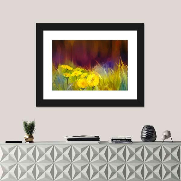 Nature Grass Flowers Abstract Canvas Wall Art-1 Piece-Framed Print-20" x 16"-Tiaracle