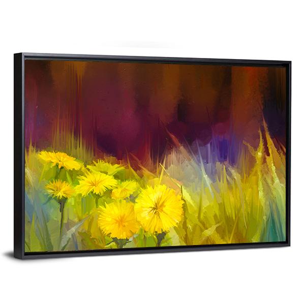 Nature Grass Flowers Abstract Canvas Wall Art-3 Horizontal-Gallery Wrap-25" x 16"-Tiaracle
