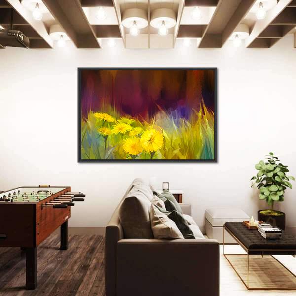 Nature Grass Flowers Abstract Canvas Wall Art-3 Horizontal-Gallery Wrap-25" x 16"-Tiaracle