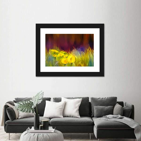 Nature Grass Flowers Abstract Canvas Wall Art-3 Horizontal-Gallery Wrap-25" x 16"-Tiaracle