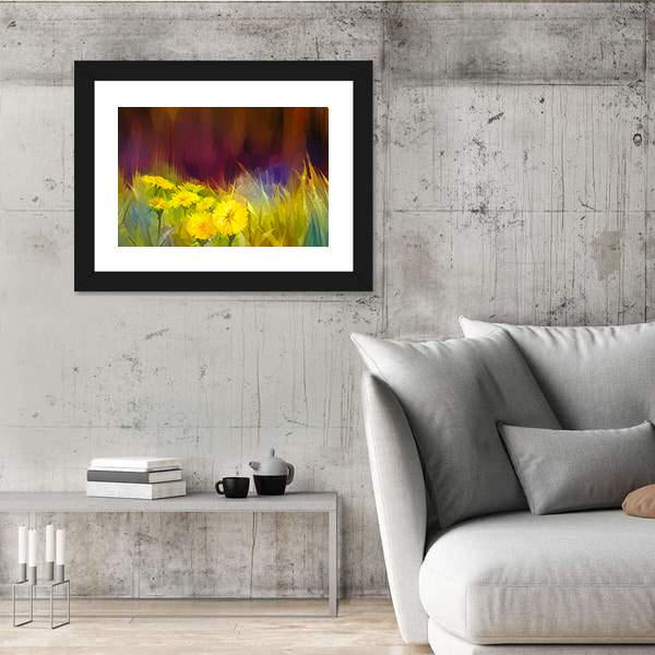 Nature Grass Flowers Abstract Canvas Wall Art-3 Horizontal-Gallery Wrap-25" x 16"-Tiaracle