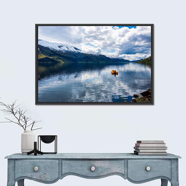 Nature Lake In Norway Canvas Wall Art-1 Piece-Floating Frame-24" x 16"-Tiaracle