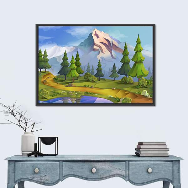 Nature Landscape Illustration Canvas Wall Art-1 Piece-Floating Frame-24" x 16"-Tiaracle