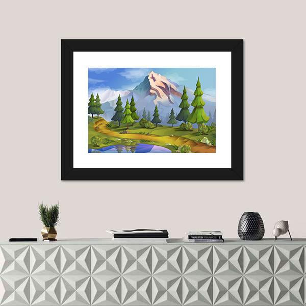 Nature Landscape Illustration Canvas Wall Art-1 Piece-Framed Print-20" x 16"-Tiaracle