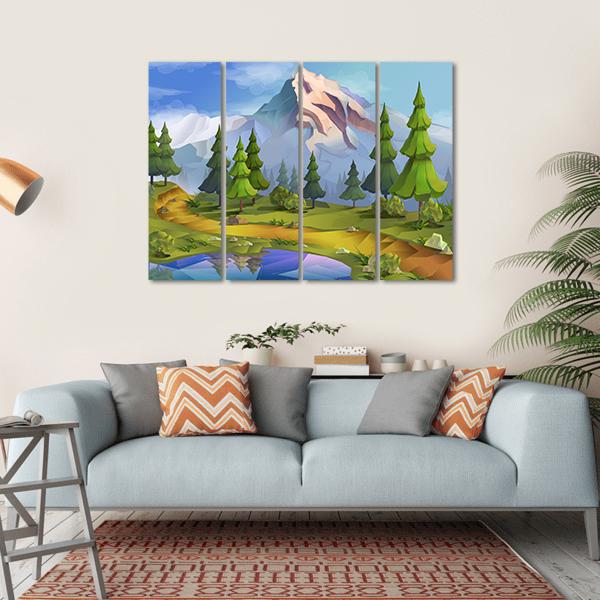 Nature Landscape Illustration Canvas Wall Art-4 Horizontal-Gallery Wrap-34" x 24"-Tiaracle