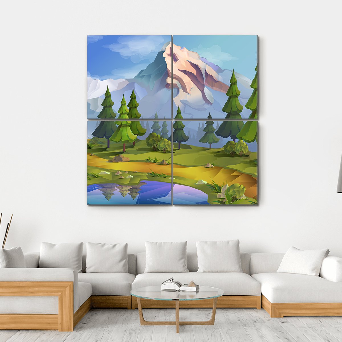Nature Landscape Illustration Canvas Wall Art-4 Square-Gallery Wrap-17" x 17"-Tiaracle