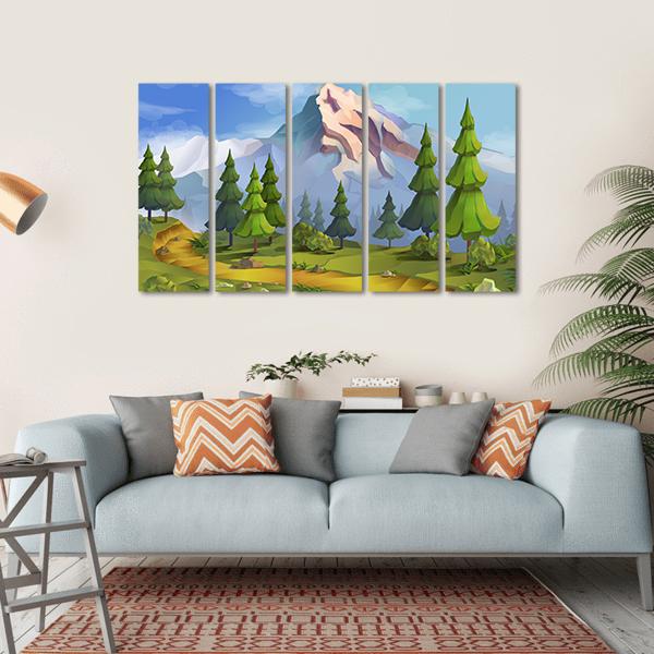 Nature Landscape Illustration Canvas Wall Art-5 Horizontal-Gallery Wrap-22" x 12"-Tiaracle
