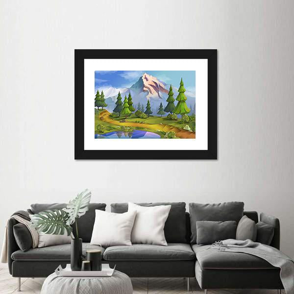 Nature Landscape Illustration Canvas Wall Art-3 Horizontal-Gallery Wrap-25" x 16"-Tiaracle