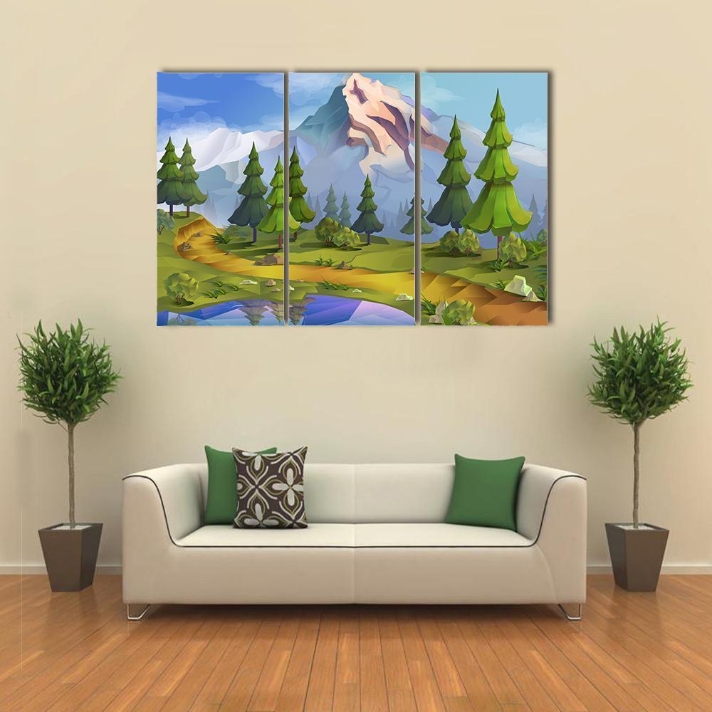 Nature Landscape Illustration Canvas Wall Art-4 Pop-Gallery Wrap-50" x 32"-Tiaracle