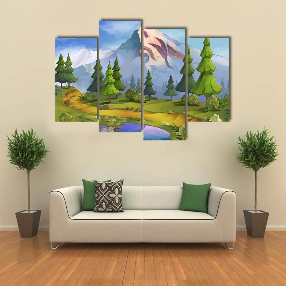 Nature Landscape Illustration Canvas Wall Art-4 Pop-Gallery Wrap-50" x 32"-Tiaracle