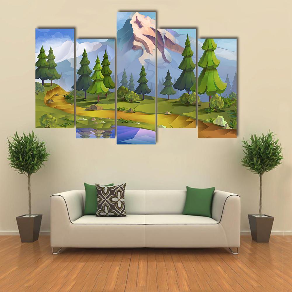 Nature Landscape Illustration Canvas Wall Art-5 Pop-Gallery Wrap-47" x 32"-Tiaracle