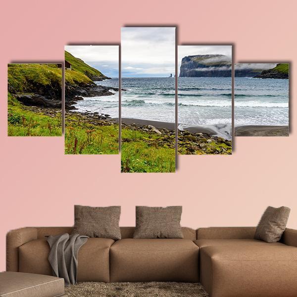 Nature Of Eysturoy Canvas Wall Art-5 Star-Gallery Wrap-62" x 32"-Tiaracle