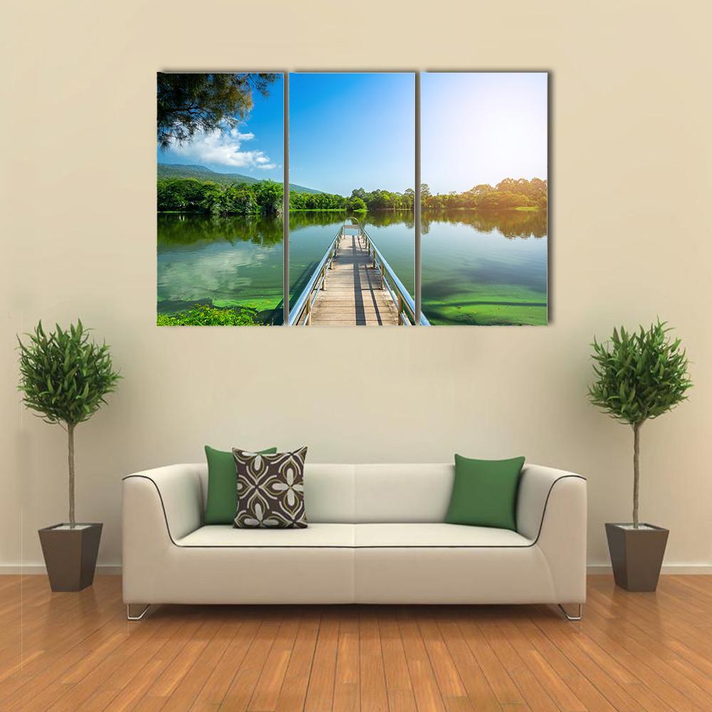 Jetty On Green Lake Canvas Wall Art-3 Horizontal-Gallery Wrap-37" x 24"-Tiaracle