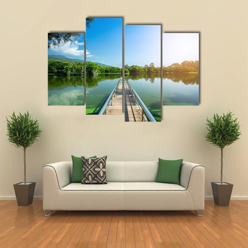 Jetty On Green Lake Canvas Wall Art-4 Pop-Gallery Wrap-50" x 32"-Tiaracle