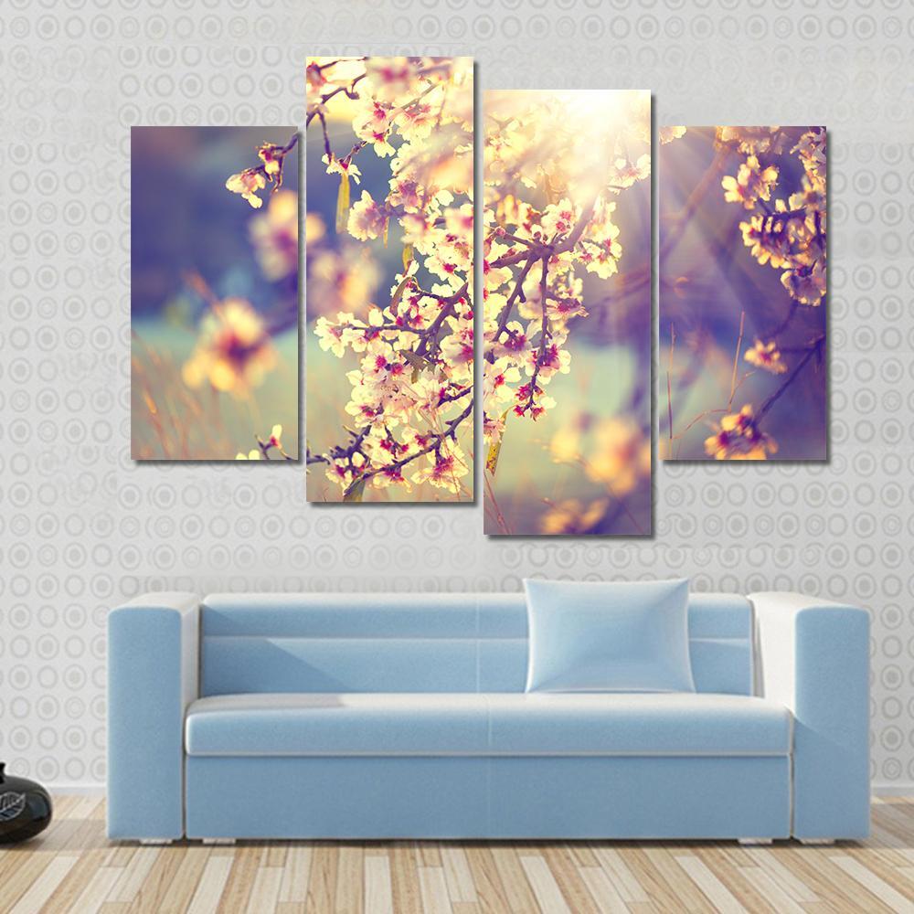 Blooming Tree &amp; Sun Flare Canvas Wall Art-4 Pop-Gallery Wrap-50" x 32"-Tiaracle