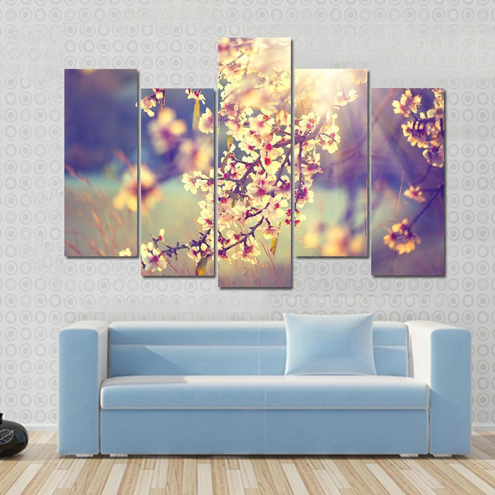Blooming Tree &amp; Sun Flare Canvas Wall Art-5 Pop-Gallery Wrap-47" x 32"-Tiaracle