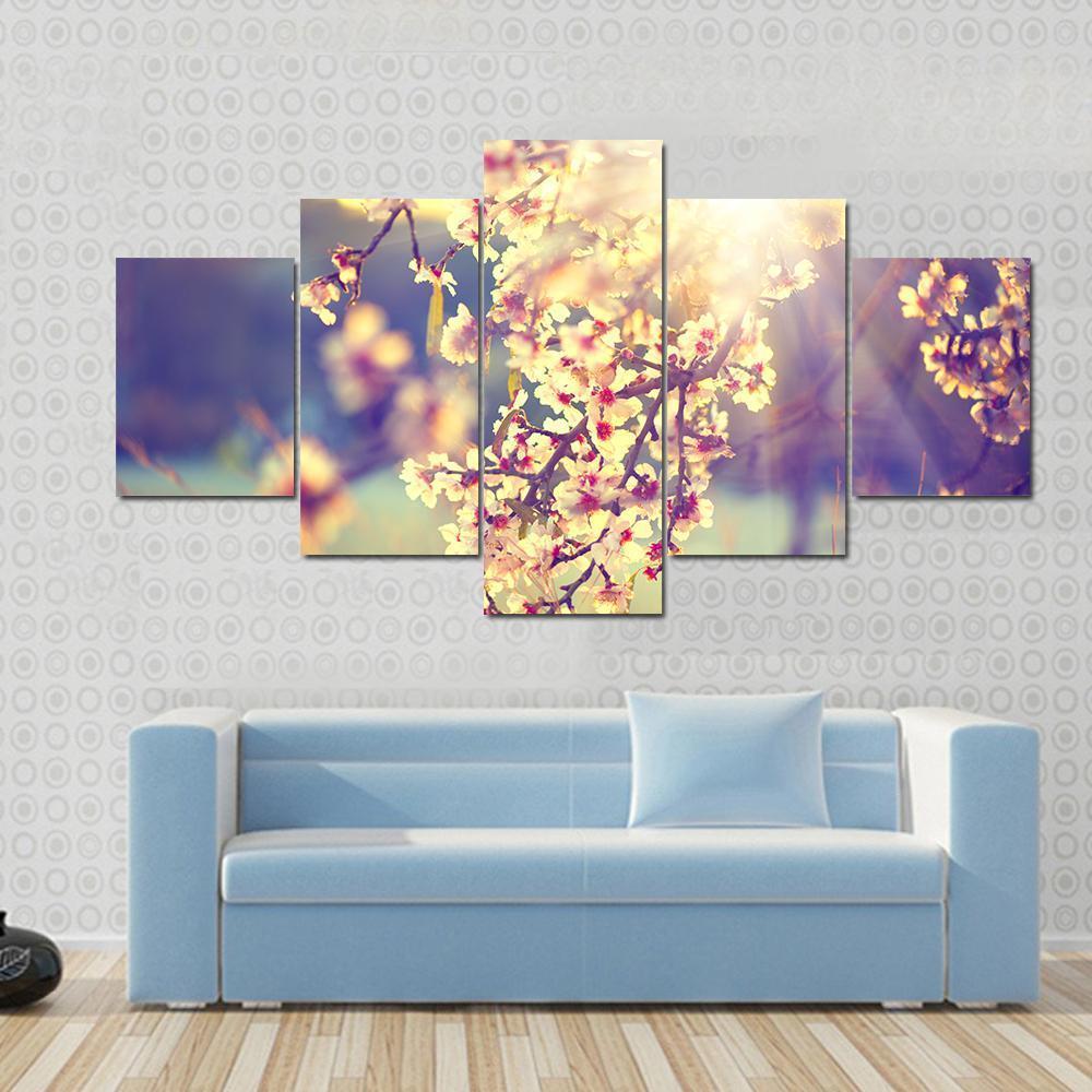 Blooming Tree &amp; Sun Flare Canvas Wall Art-5 Star-Gallery Wrap-62" x 32"-Tiaracle