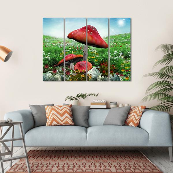 Mushrooms With Flowers Canvas Wall Art-4 Horizontal-Gallery Wrap-34" x 24"-Tiaracle