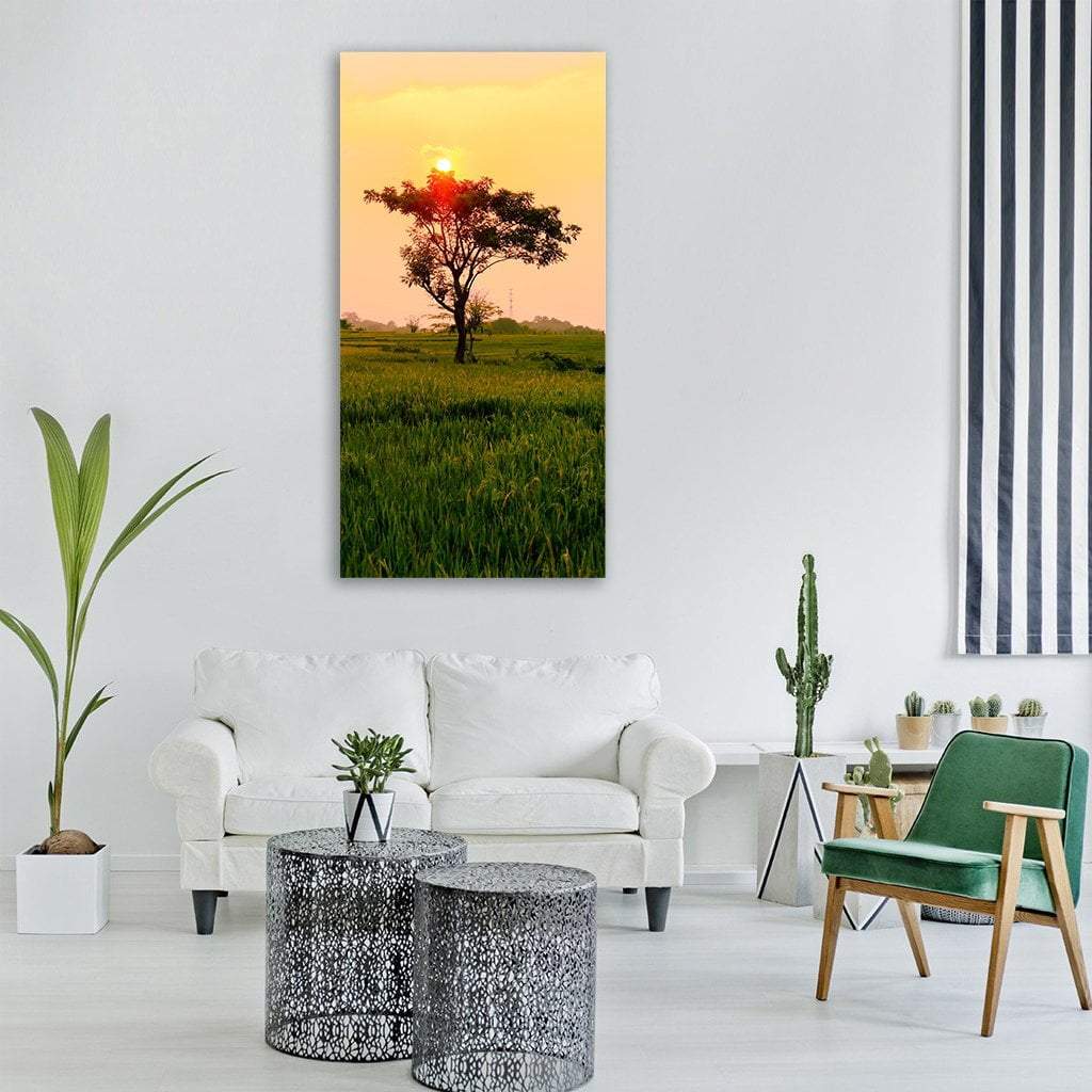 Sun Behind Tree Vertical Canvas Wall Art-1 Vertical-Gallery Wrap-12" x 24"-Tiaracle