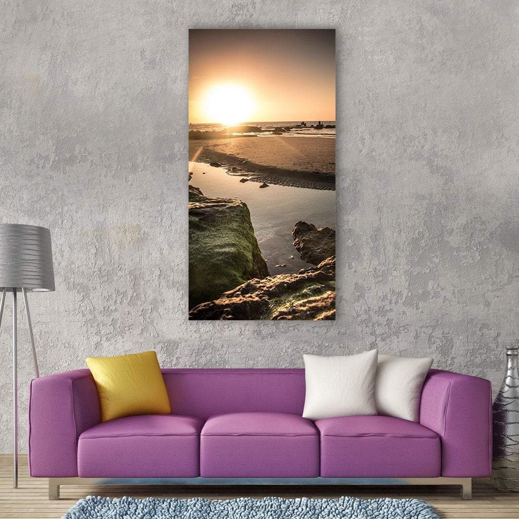 Amazing Sunset On Beach Vertical Canvas Wall Art-3 Vertical-Gallery Wrap-12" x 25"-Tiaracle