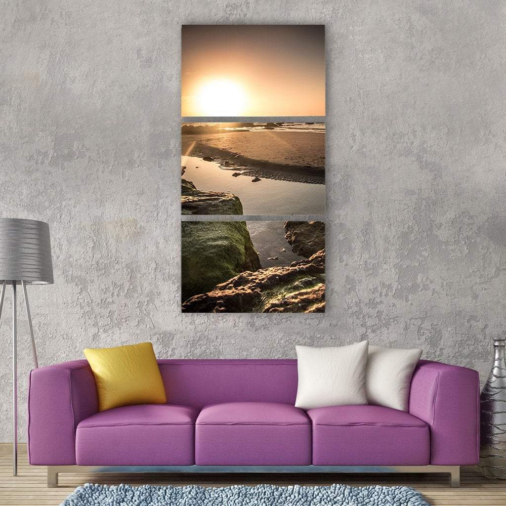 Amazing Sunset On Beach Vertical Canvas Wall Art-3 Vertical-Gallery Wrap-12" x 25"-Tiaracle