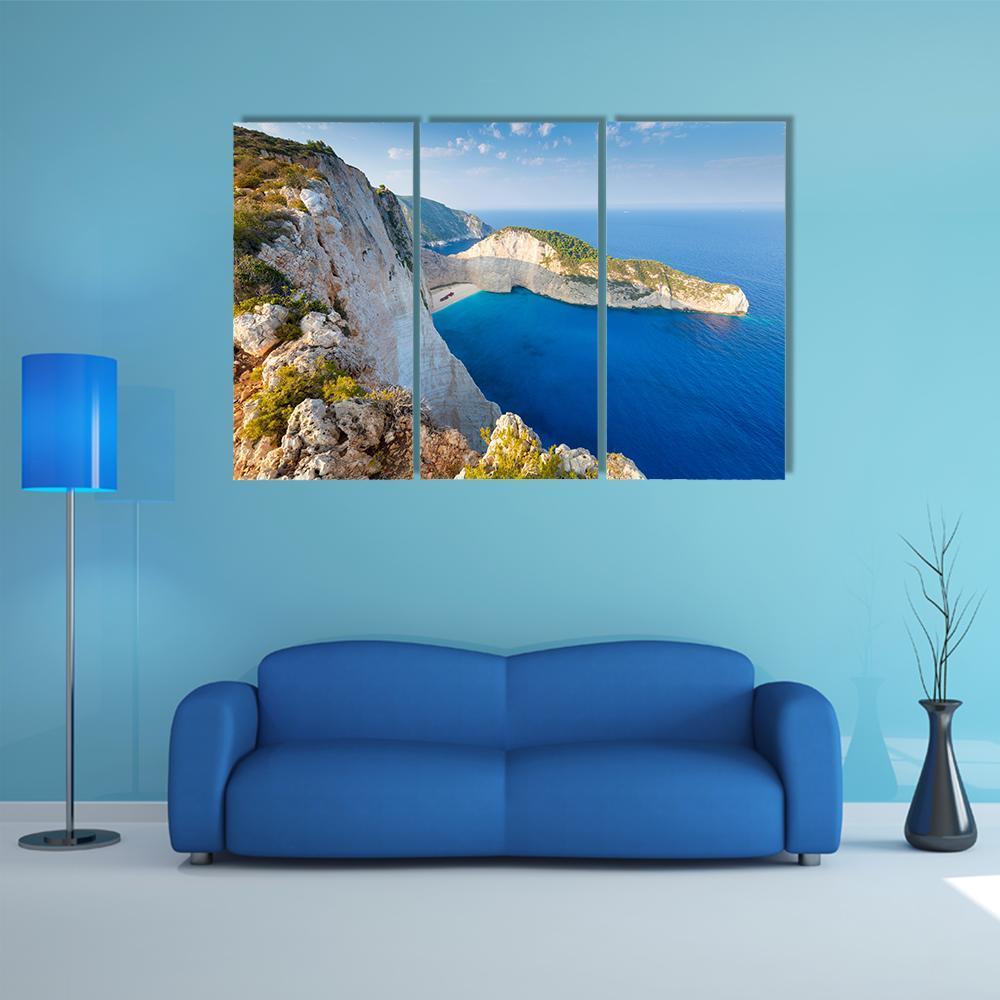 Navagio Beach Greece Canvas Wall Art-3 Horizontal-Gallery Wrap-37" x 24"-Tiaracle