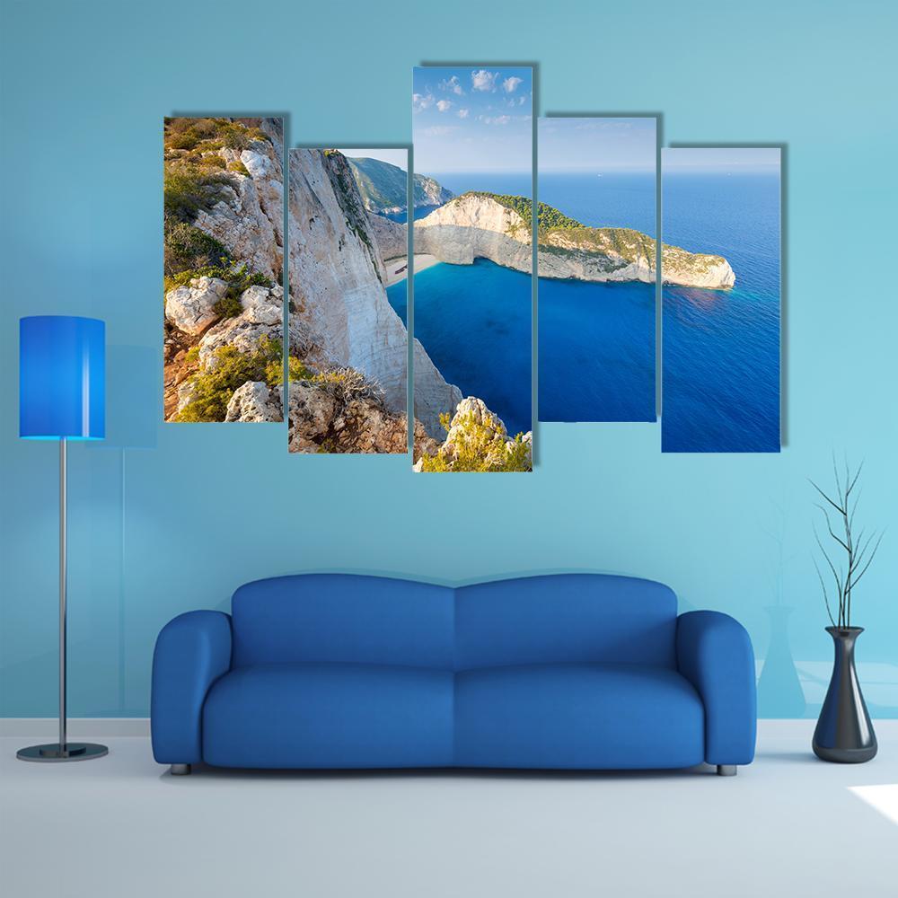 Navagio Beach Greece Canvas Wall Art-5 Pop-Gallery Wrap-47" x 32"-Tiaracle