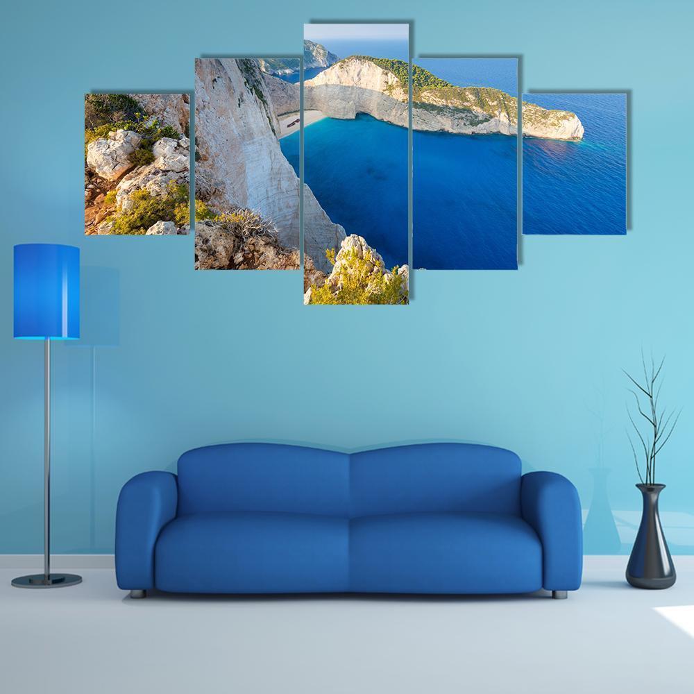 Navagio Beach Greece Canvas Wall Art-5 Star-Gallery Wrap-62" x 32"-Tiaracle