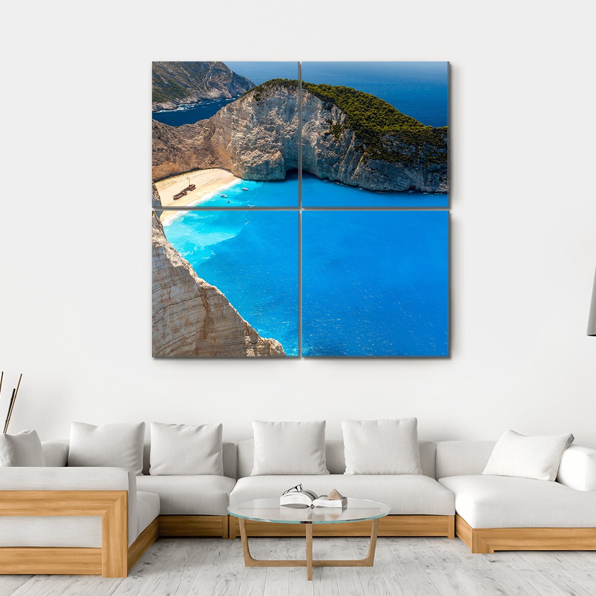 Navagio Beach Canvas Wall Art-4 Square-Gallery Wrap-17" x 17"-Tiaracle