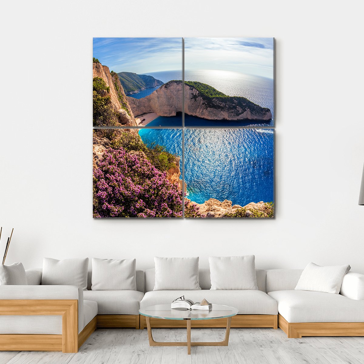 Navagio Beach In Greece Canvas Wall Art-4 Square-Gallery Wrap-17" x 17"-Tiaracle