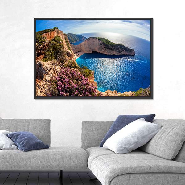 Navagio Beach In Greece Panoramic Canvas Wall Art-1 Piece-36" x 12"-Tiaracle