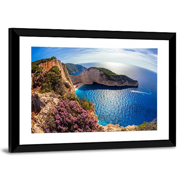 Navagio Beach In Greece Panoramic Canvas Wall Art-1 Piece-36" x 12"-Tiaracle