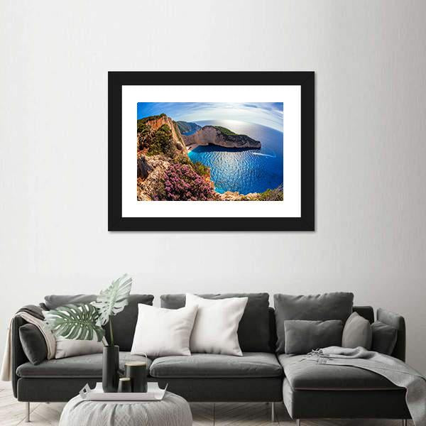 Navagio Beach In Greece Panoramic Canvas Wall Art-1 Piece-36" x 12"-Tiaracle