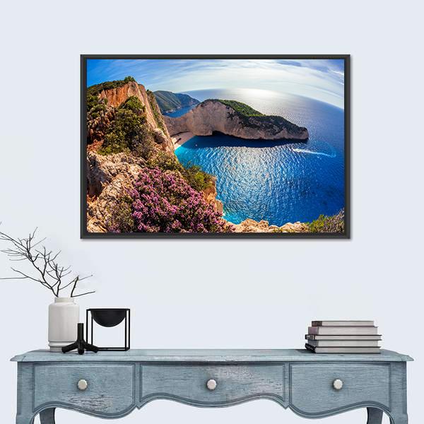 Navagio Beach In Greece Panoramic Canvas Wall Art-1 Piece-36" x 12"-Tiaracle