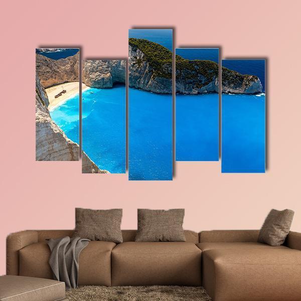 Navagio Beach Canvas Wall Art-5 Pop-Gallery Wrap-47" x 32"-Tiaracle