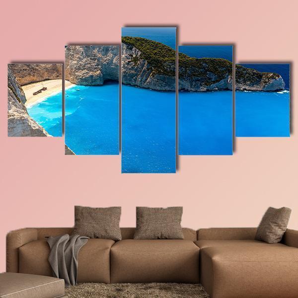 Navagio Beach Canvas Wall Art-5 Star-Gallery Wrap-62" x 32"-Tiaracle