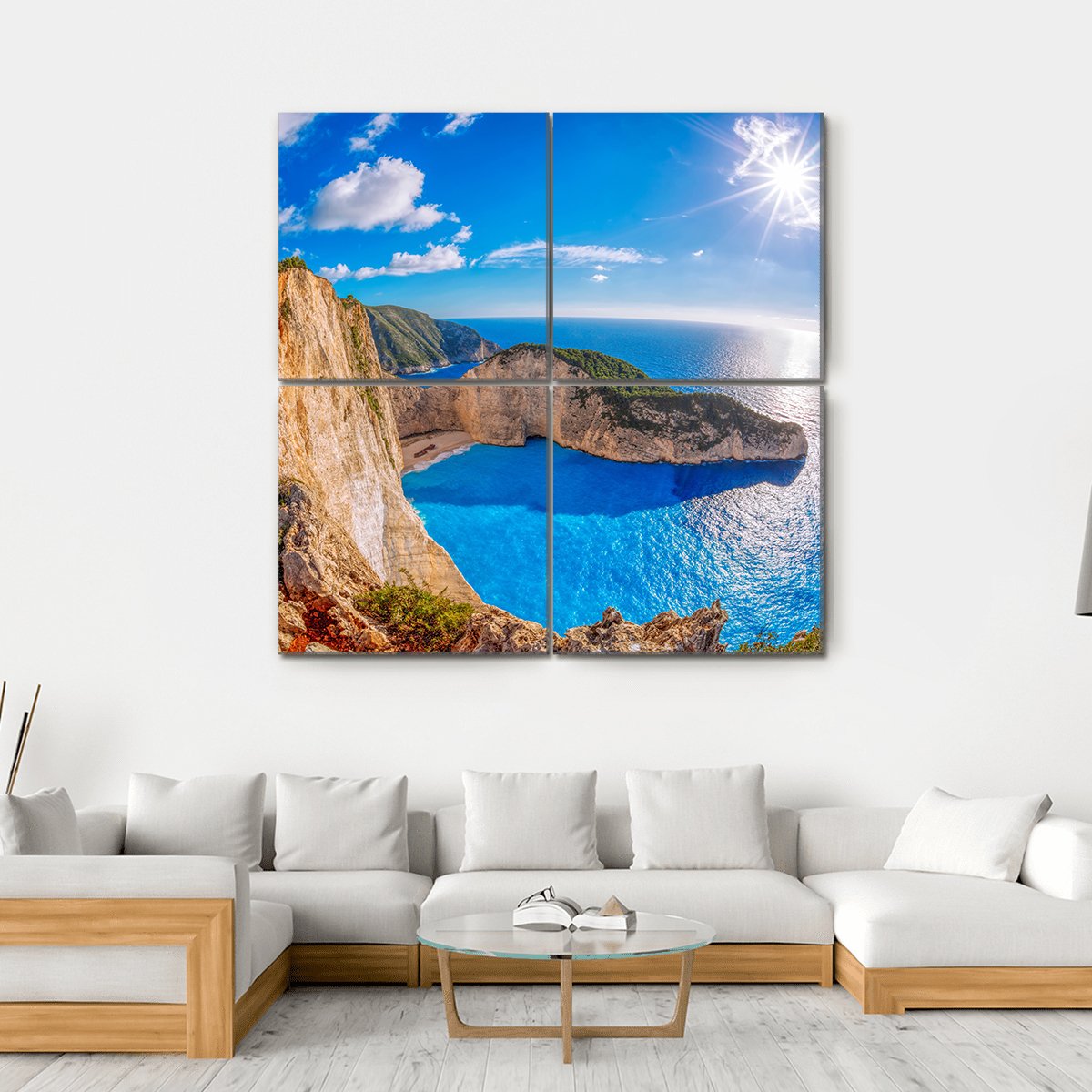 Navagio Beach With Shipwreck Greece Canvas Wall Art-4 Square-Gallery Wrap-17" x 17"-Tiaracle
