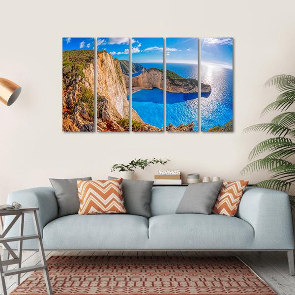 Navagio Beach With Shipwreck Greece Canvas Wall Art-5 Horizontal-Gallery Wrap-22" x 12"-Tiaracle