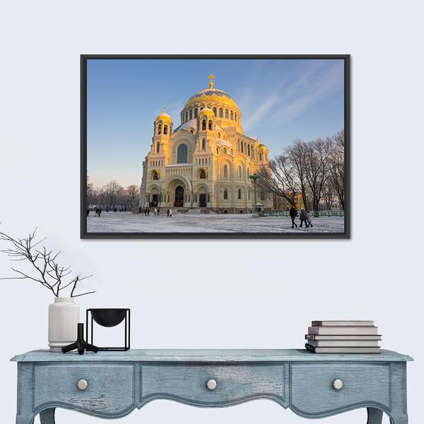 Naval Cathedral Russia Canvas Wall Art-1 Piece-Floating Frame-24" x 16"-Tiaracle