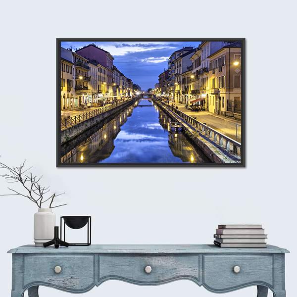 Naviglio Grande Canal Canvas Wall Art-1 Piece-Floating Frame-24" x 16"-Tiaracle