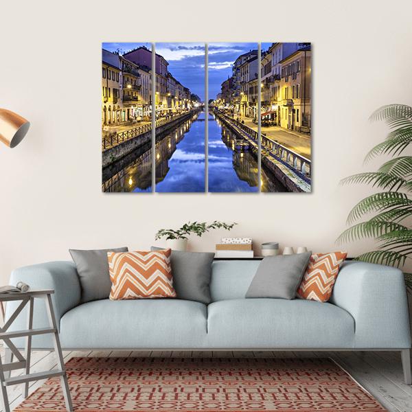 Naviglio Grande Canal Canvas Wall Art-4 Horizontal-Gallery Wrap-34" x 24"-Tiaracle