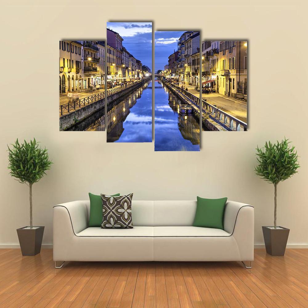 Naviglio Grande Canal Canvas Wall Art-4 Pop-Gallery Wrap-50" x 32"-Tiaracle