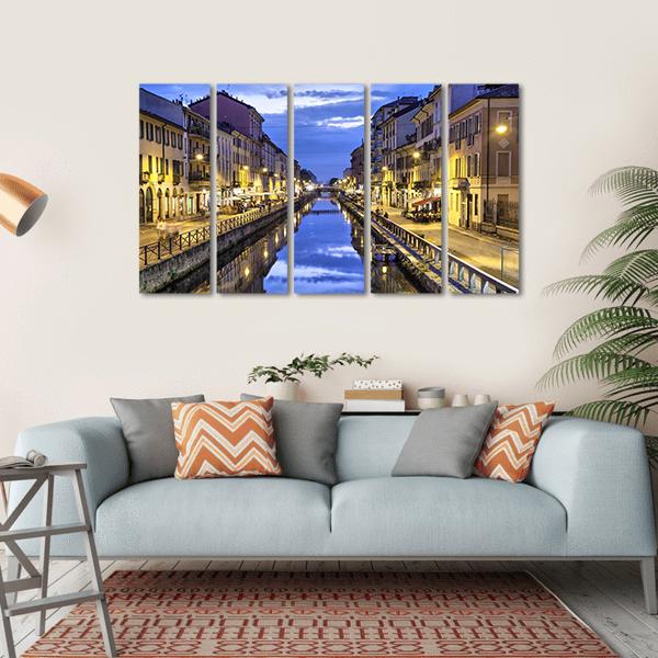 Naviglio Grande Canal Canvas Wall Art-5 Horizontal-Gallery Wrap-22" x 12"-Tiaracle