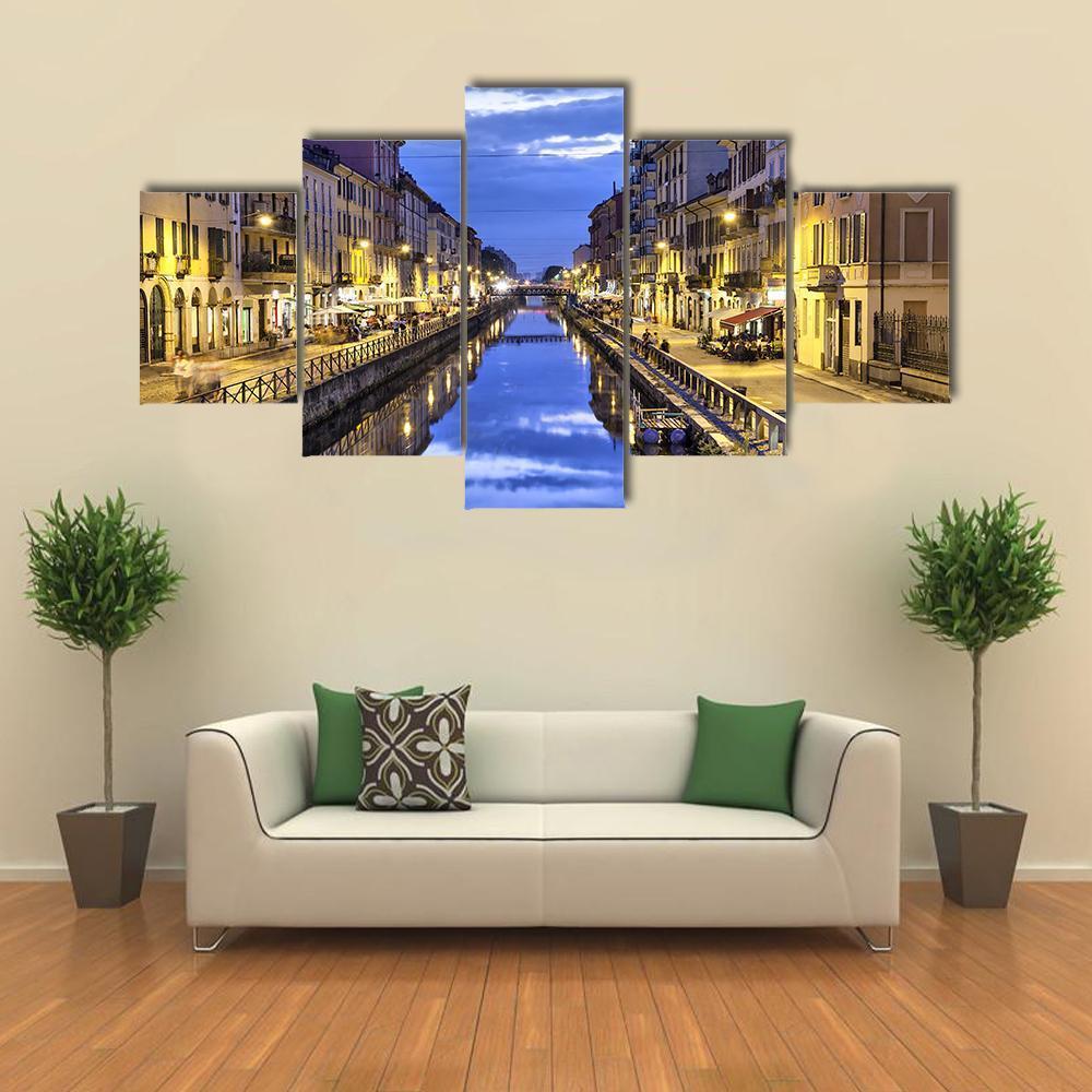 Naviglio Grande Canal Canvas Wall Art-5 Star-Gallery Wrap-62" x 32"-Tiaracle