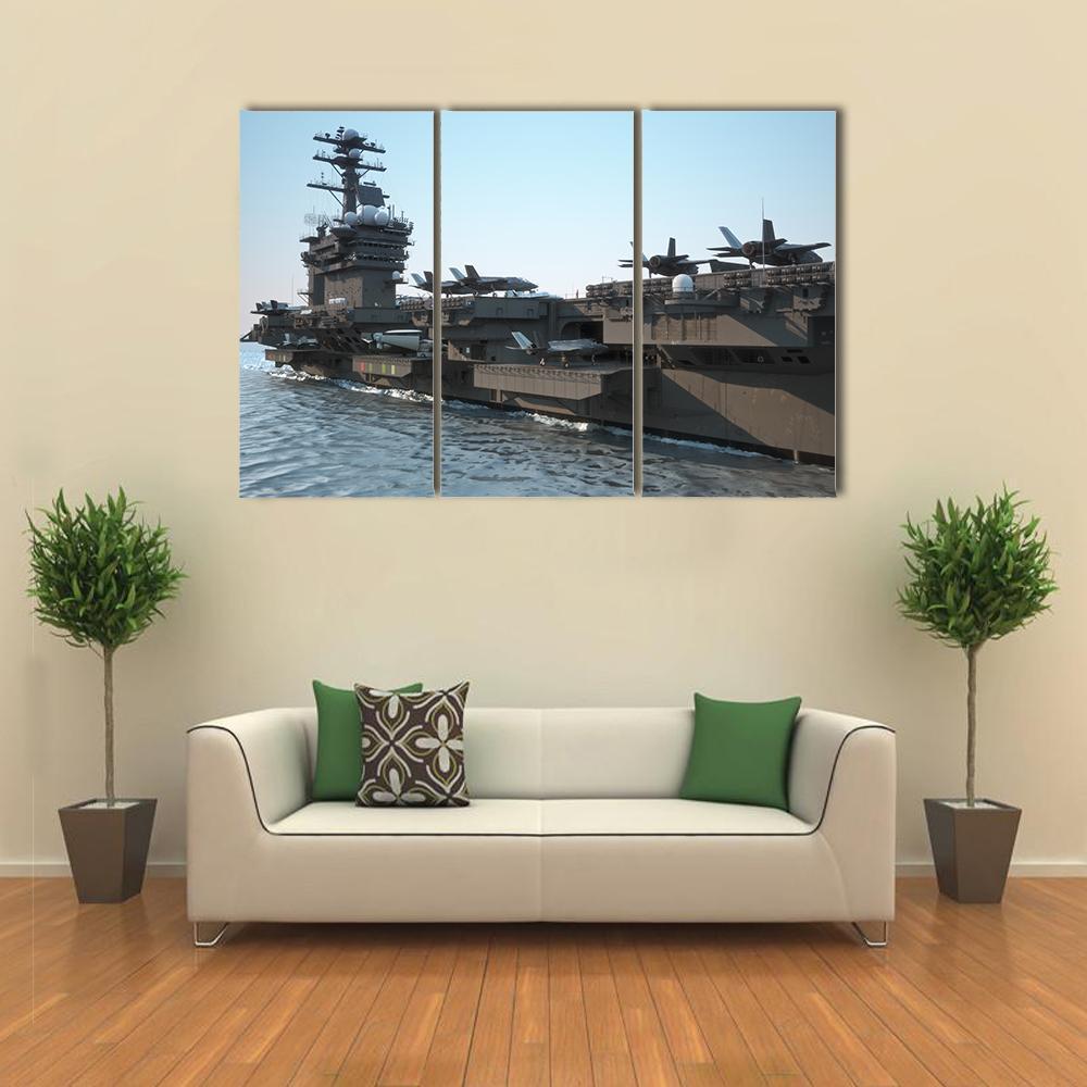 Navy Aircraft Carrier Canvas Wall Art-3 Horizontal-Gallery Wrap-37" x 24"-Tiaracle